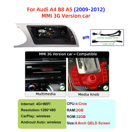 Android 14 Car Multimedia Player Carplay For Audi A4 B8 A5 Car Video Players Multimedia GPS Wireless CarPlay no 2din DSP 5G WIFI