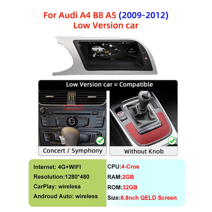 Android 14 Car Multimedia Player Carplay For Audi A4 B8 A5 Car Video Players Multimedia GPS Wireless CarPlay no 2din DSP 5G WIFI
