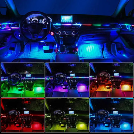 18 in 1 Dual Zone Symphony Streamer Car Ambient Light Interior LED Full Color RGB Neon Acrylic Strip Atmosphere Lighting Kit App