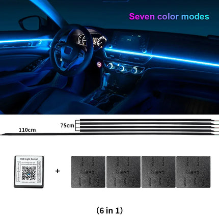 18 in 1 Dual Zone Symphony Streamer Car Ambient Light Interior LED Full Color RGB Neon Acrylic Strip Atmosphere Lighting Kit App