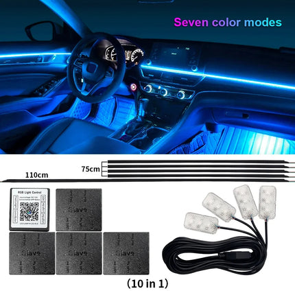 18 in 1 Dual Zone Symphony Streamer Car Ambient Light Interior LED Full Color RGB Neon Acrylic Strip Atmosphere Lighting Kit App