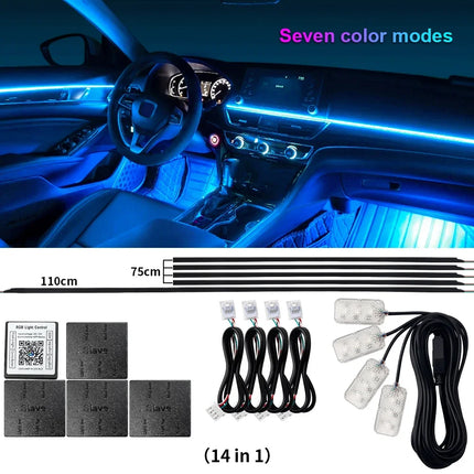 18 in 1 Dual Zone Symphony Streamer Car Ambient Light Interior LED Full Color RGB Neon Acrylic Strip Atmosphere Lighting Kit App
