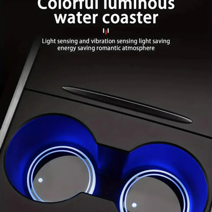 7 Colors Car Coasters Cup Holder LED Light Mats Bottle Light Sensor Atmosphere Interior Accessories Universal